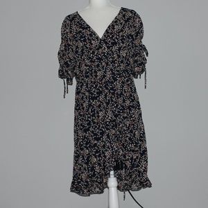 Floral ruffle cinched short sleeve dress